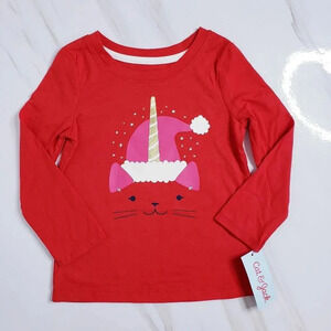 Cat And Jack Holiday Uni-cat Tee Shirt Red New
